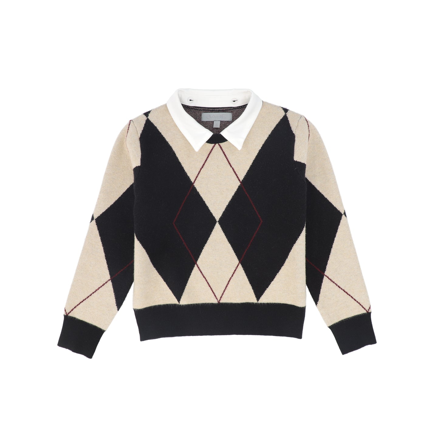 BACE COLLECTION BLACK COLLARED ARGYLE SWEATER