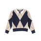 BACE COLLECTION NAVY COLLARED ARGYLE SWEATER