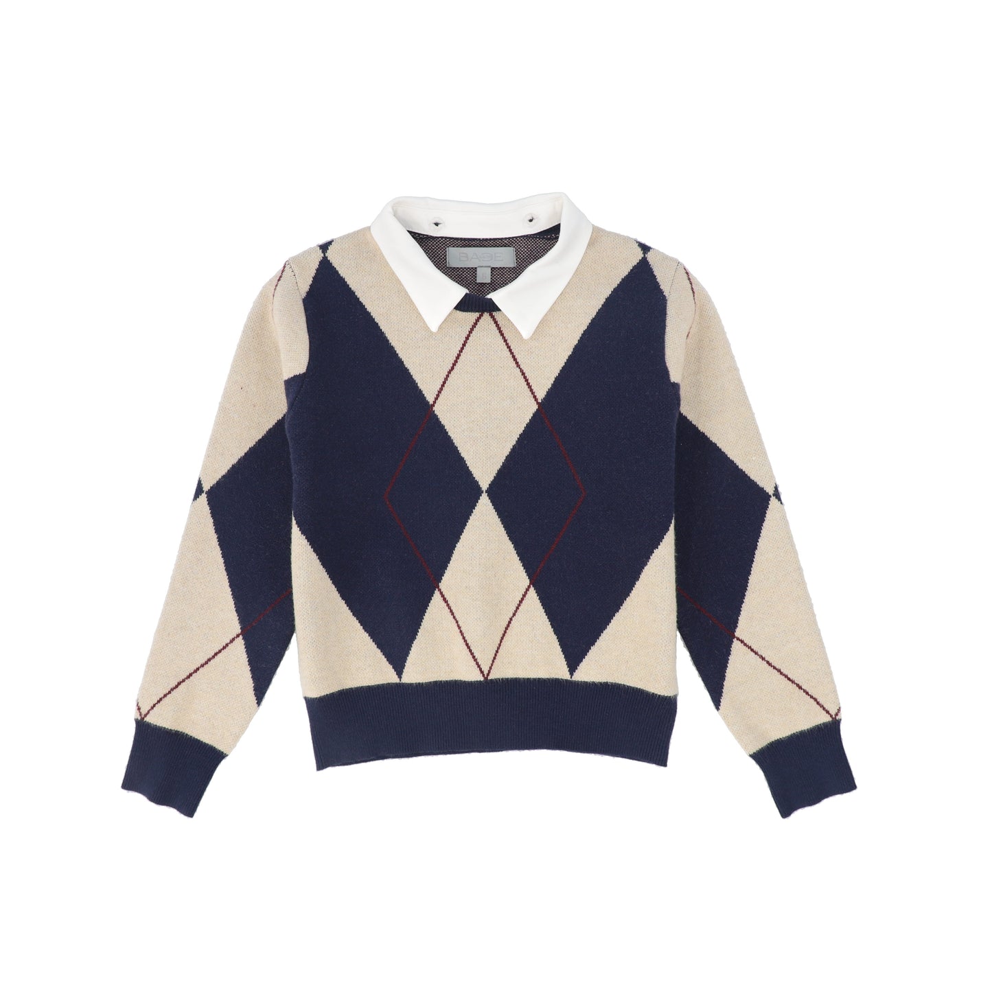 BACE COLLECTION NAVY COLLARED ARGYLE SWEATER