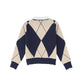 BACE COLLECTION NAVY COLLARED ARGYLE SWEATER