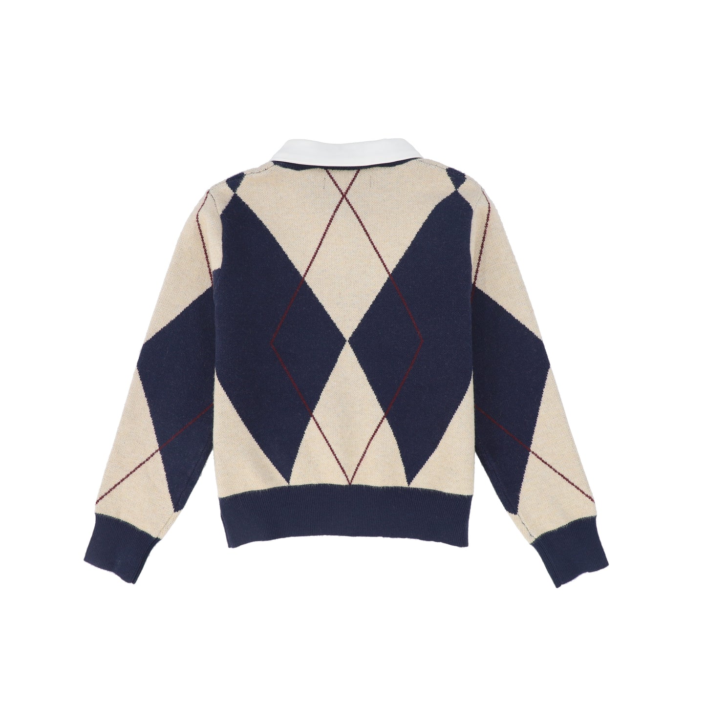 BACE COLLECTION NAVY COLLARED ARGYLE SWEATER