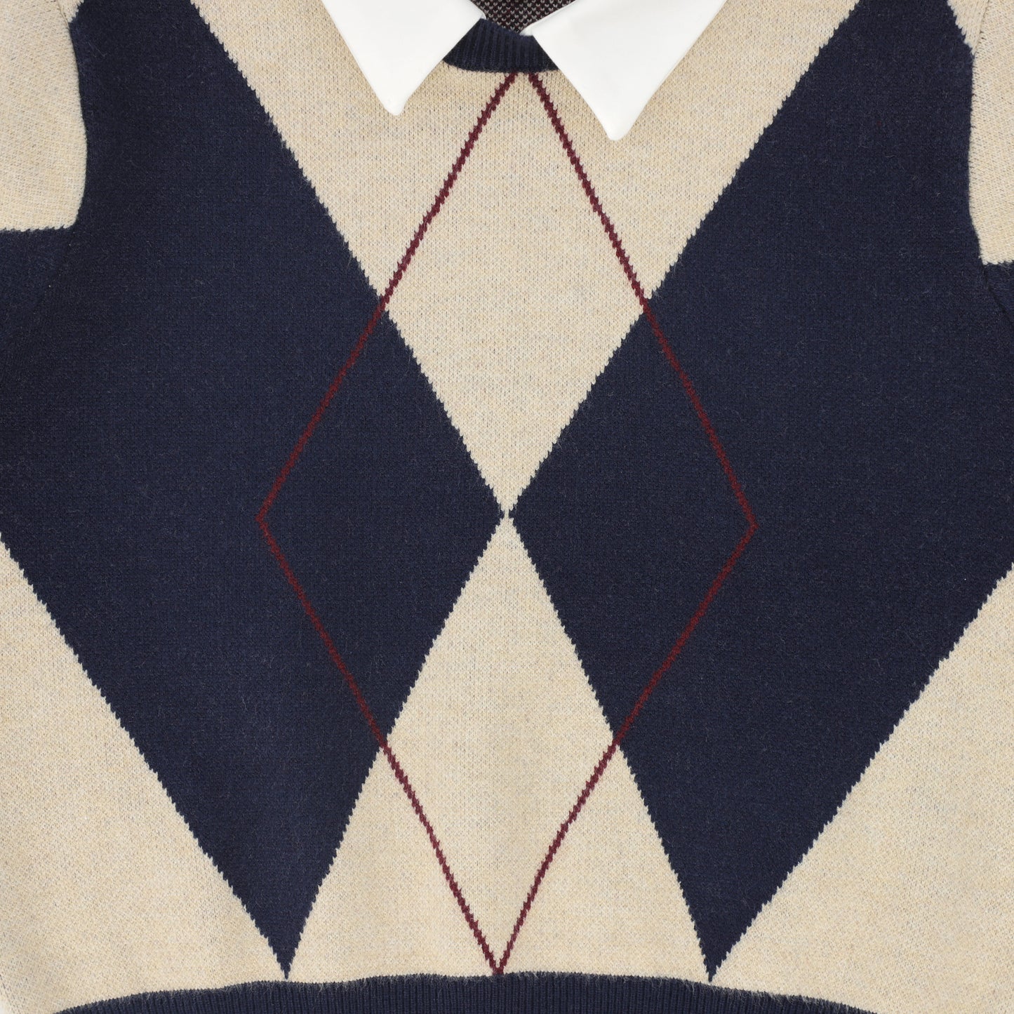 BACE COLLECTION NAVY COLLARED ARGYLE SWEATER