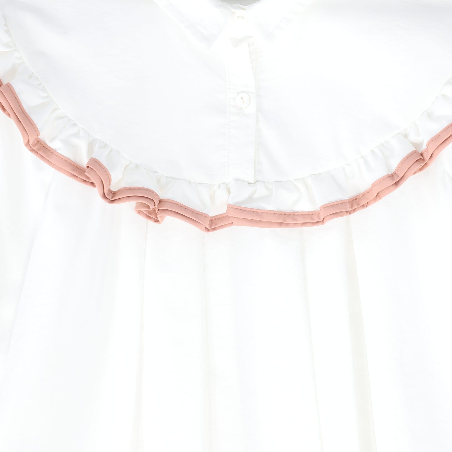 FRANCESCA GUILIANO WHITE/SALMON PIPED RUFFLE TRIM COLLAR BLOUSE