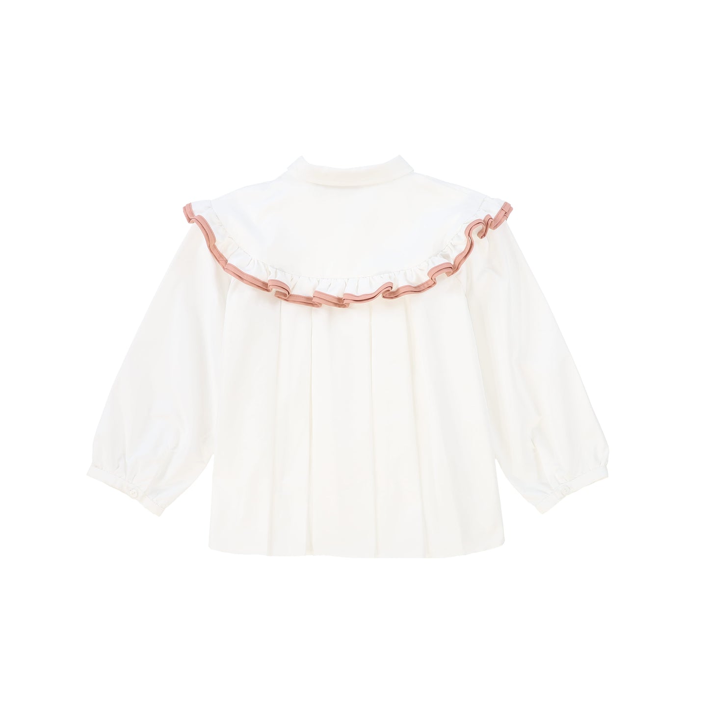 FRANCESCA GUILIANO WHITE/SALMON PIPED RUFFLE TRIM COLLAR BLOUSE