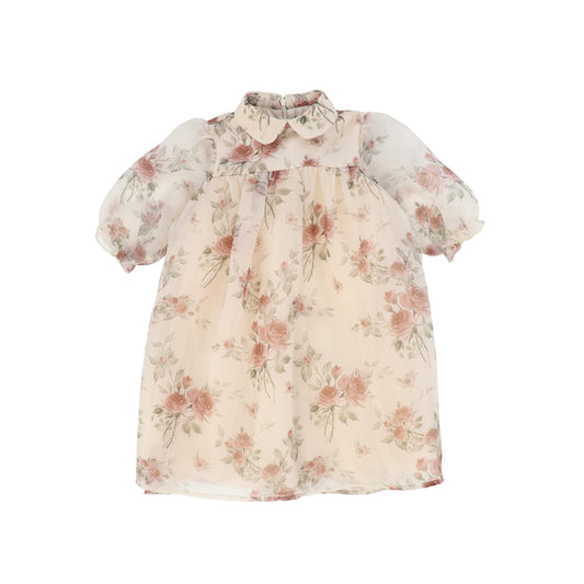 FRANCESCA GUILIANO PINK FLORAL ORGANZA PUFF SS DRESS