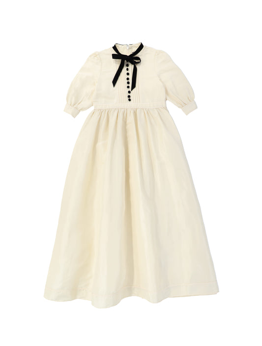 FRANCESCA GUILIANO CREAM/BLACK TAFFETA VELVET RIBBON GOWN