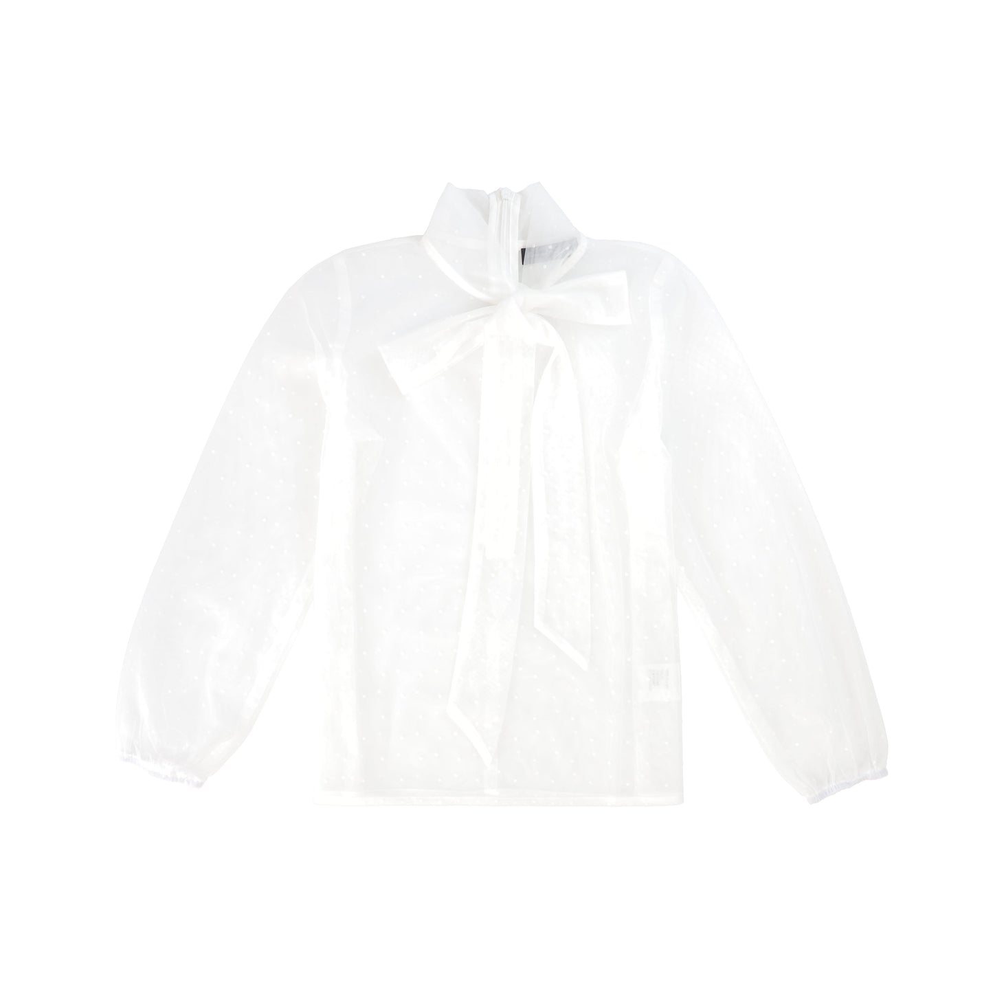 FRANCESCA GUILIANO WHITE SWISS DOT NECK TIE BLOUSE