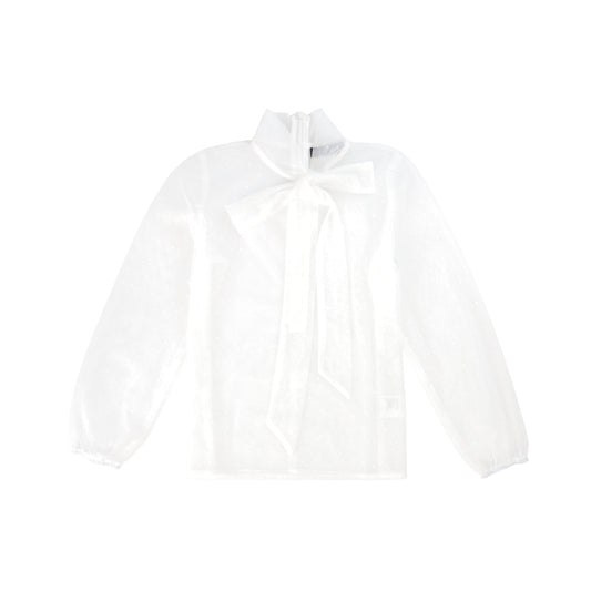 FRANCESCA GUILIANO WHITE SWISS DOT NECK TIE BLOUSE