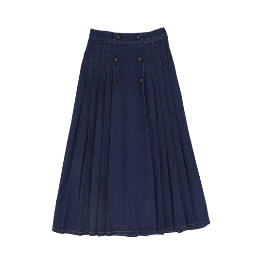 BACE COLLECTION BLUE DENIM PLEAT BUTTON MAXI SKIRT