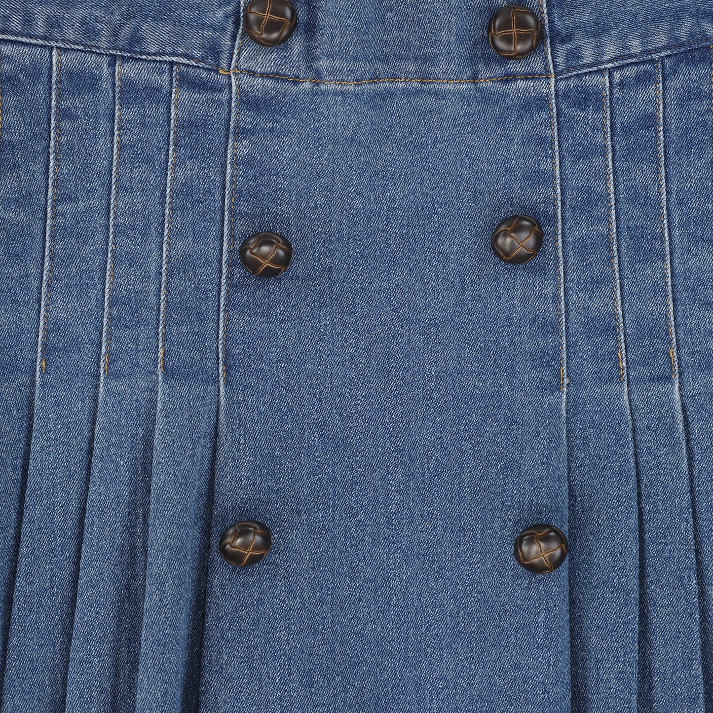 BACE COLLECTION LIGHT BLUE DENIM PLEAT BUTTON MAXI SKIRT