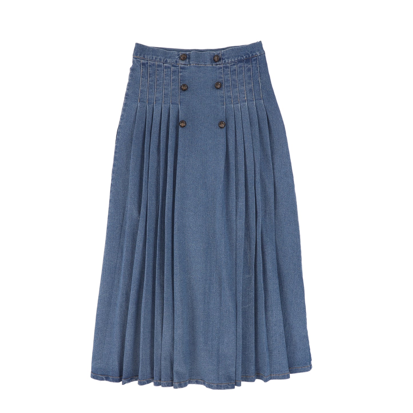 BACE COLLECTION LIGHT BLUE DENIM PLEAT BUTTON MAXI SKIRT