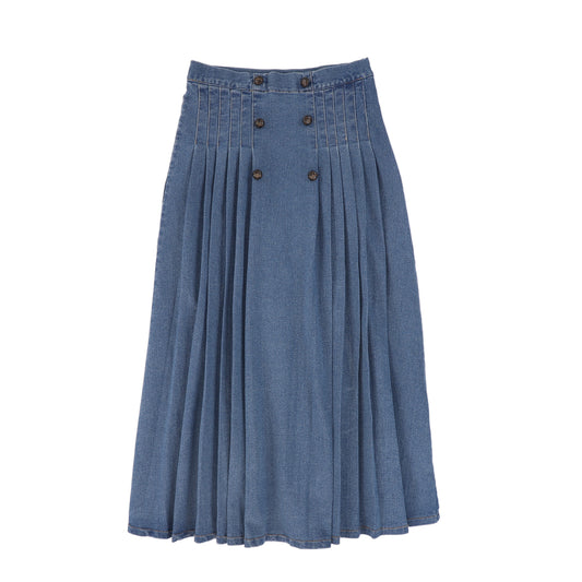 BACE COLLECTION LIGHT BLUE DENIM PLEAT BUTTON MAXI SKIRT