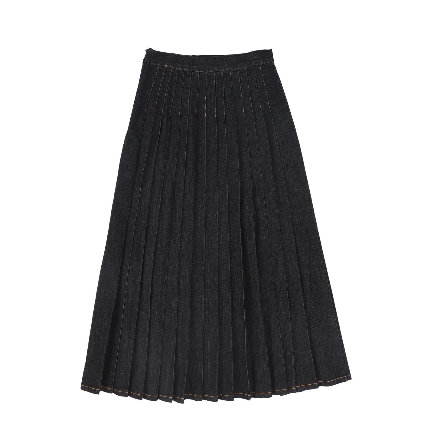 BACE COLLECTION BLACK DENIM PLEAT BUTTON MAXI SKIRT