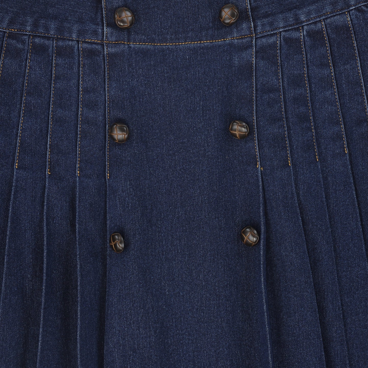 BACE COLLECTION BLUE DENIM PLEAT BUTTON MAXI SKIRT