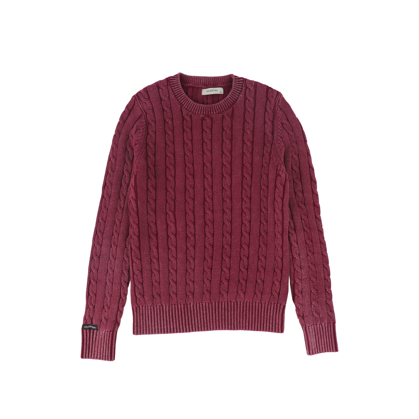 VALENTINA BURGUNDY FITTED CABLE KNIT SWEATER