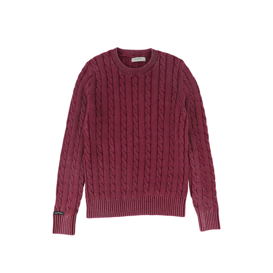 VALENTINA BURGUNDY FITTED CABLE KNIT SWEATER