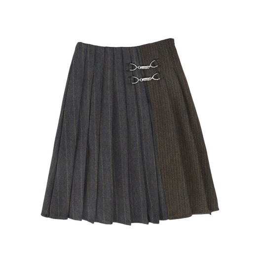 VALENTINA CHARCOAL CHEVRON WOOL PINSTRIPED SKIRT
