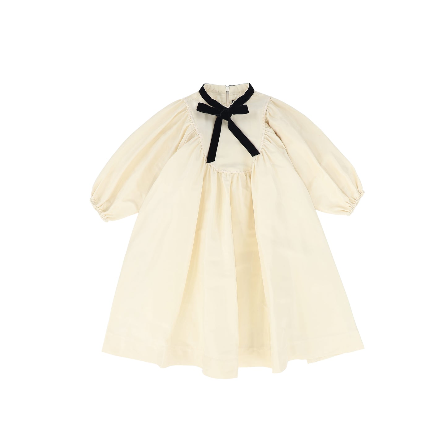 FRANCESCA GUILIANO CREAM/BLACK TAFFETA VELVET RIBBON BIB DRESS