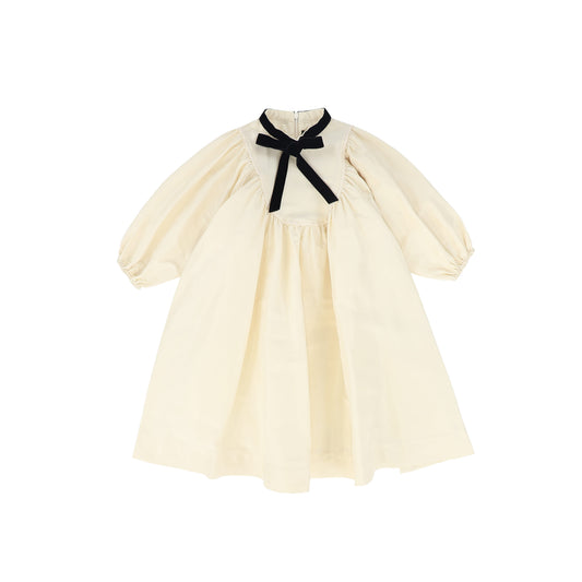 FRANCESCA GUILIANO CREAM/BLACK TAFFETA VELVET RIBBON BIB DRESS