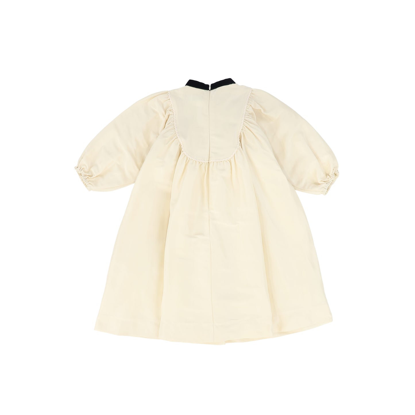 FRANCESCA GUILIANO CREAM/BLACK TAFFETA VELVET RIBBON BIB DRESS
