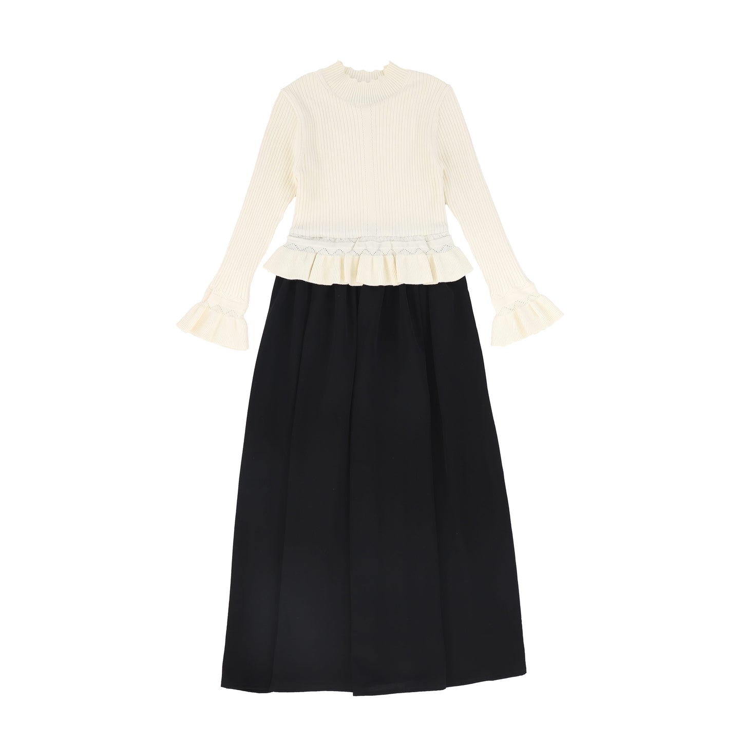 BACE COLLECTION BLACK/IVORY SCALLOP KNIT SWEATER MAXI DRESS