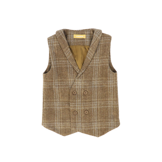 LE BOURDON CAMEL PLAID DOUBLE BREASTED VEST