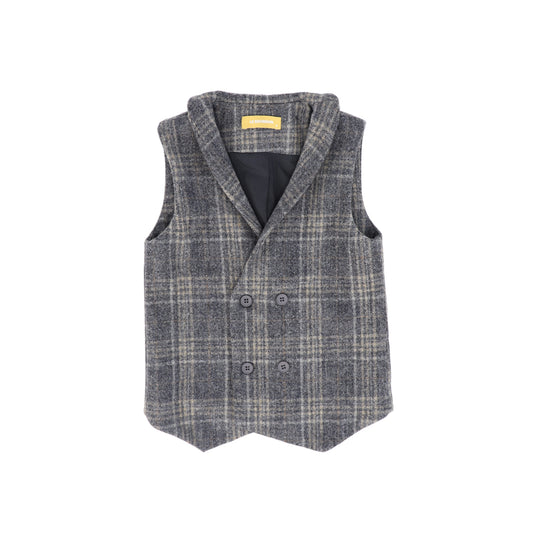 LE BOURDON GREY PLAID DOUBLE BREASTED VEST