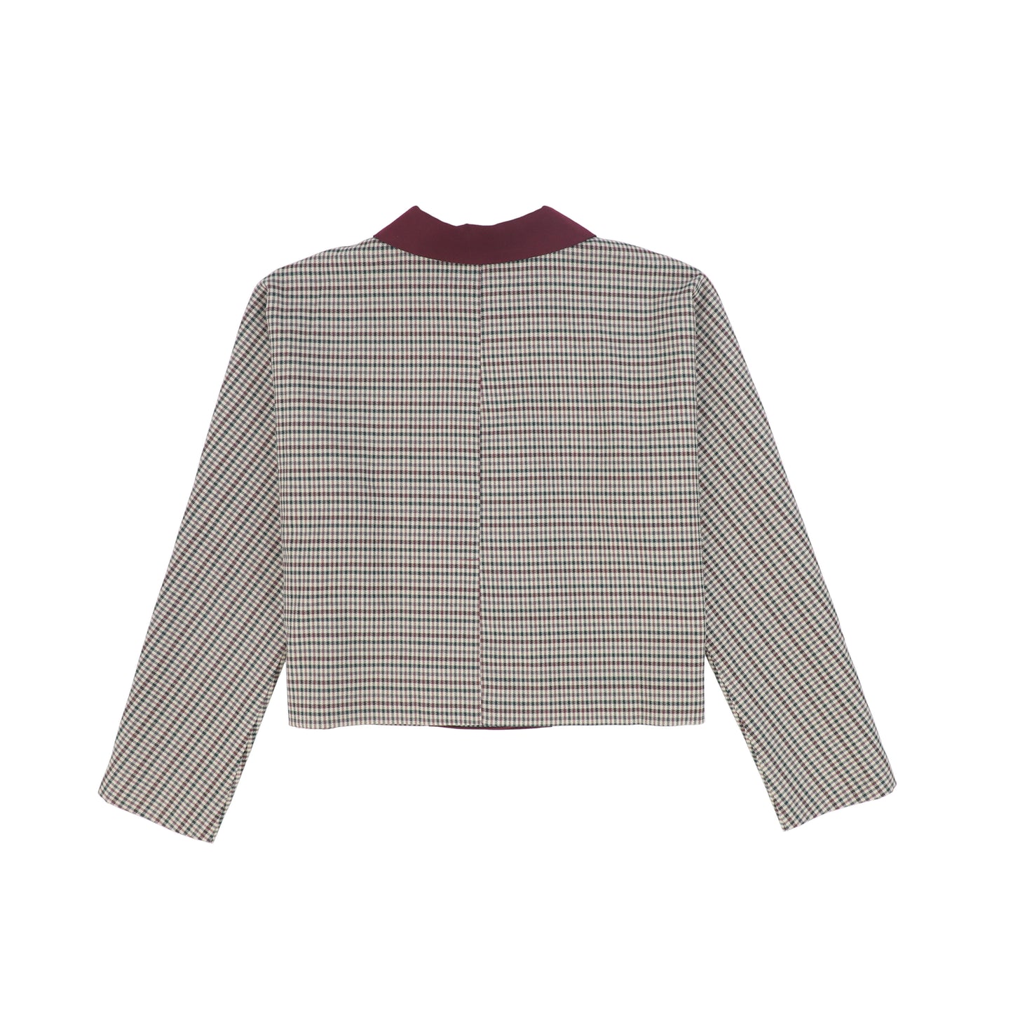 BACE COLLECTION BURGUNDY CHECKED WOOL SWING BLAZER