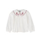 BACE COLLECTION WHITE EMBROIDERED SCALLOP COLLAR BLOUSE