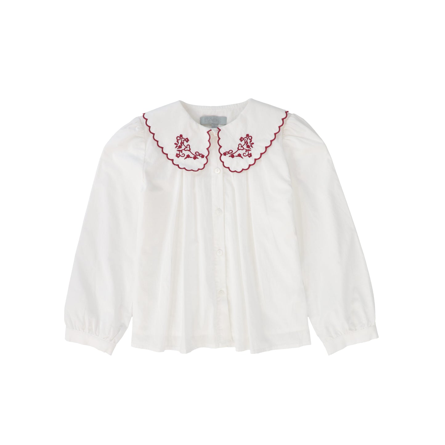 BACE COLLECTION WHITE EMBROIDERED SCALLOP COLLAR BLOUSE