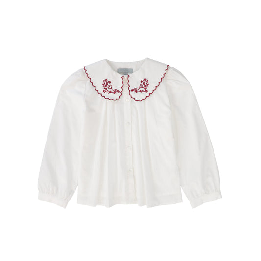 BACE COLLECTION WHITE EMBROIDERED SCALLOP COLLAR BLOUSE
