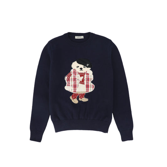 VALENTINA NAVY KNIT GRAPHIC DETAIL SWEATER