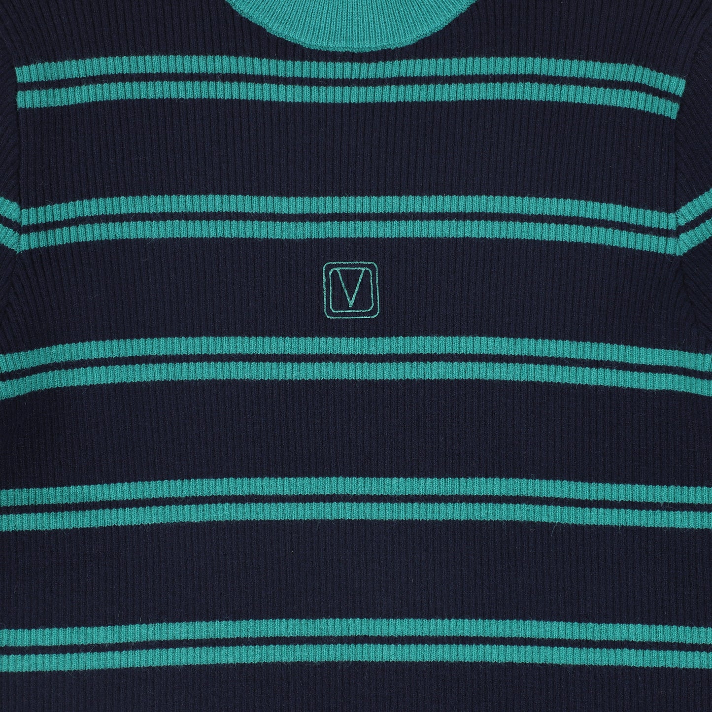 VALENTINA NAVY RIBBED KNIT STRIPE TURTLENECK