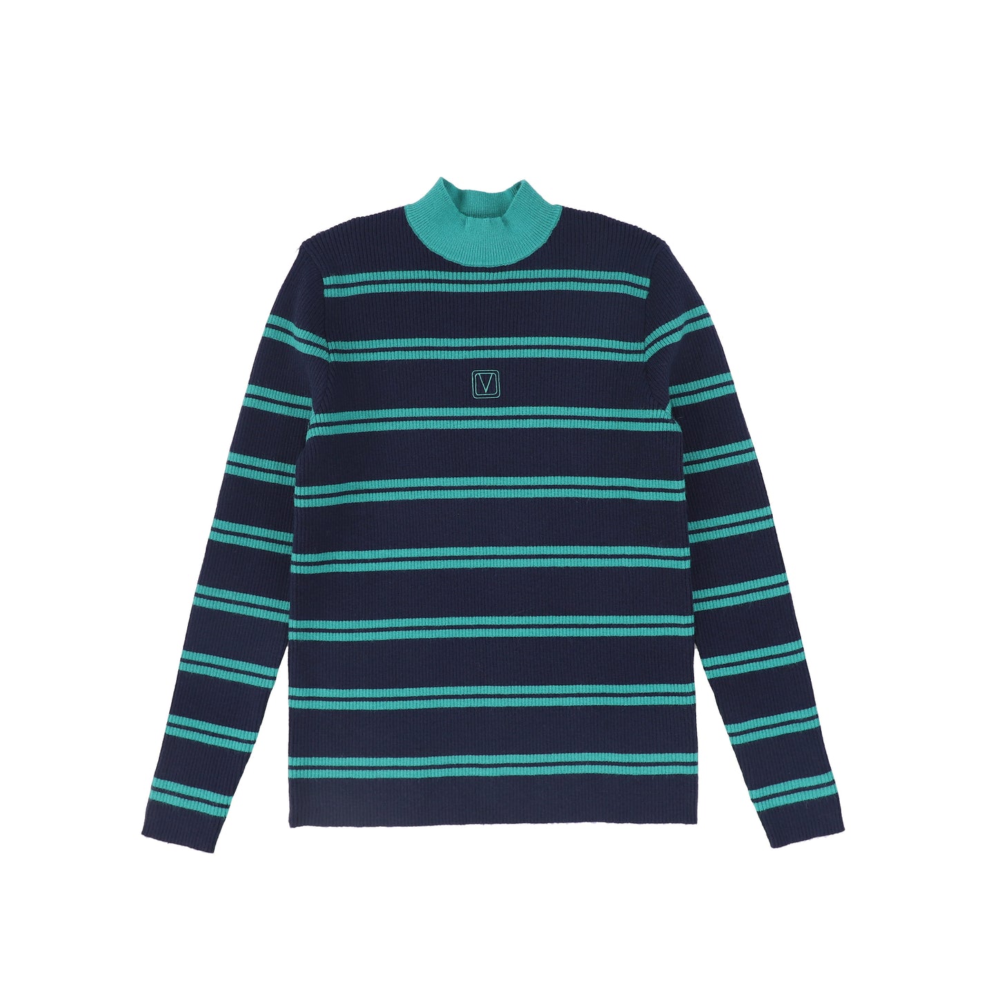 VALENTINA NAVY RIBBED KNIT STRIPE TURTLENECK