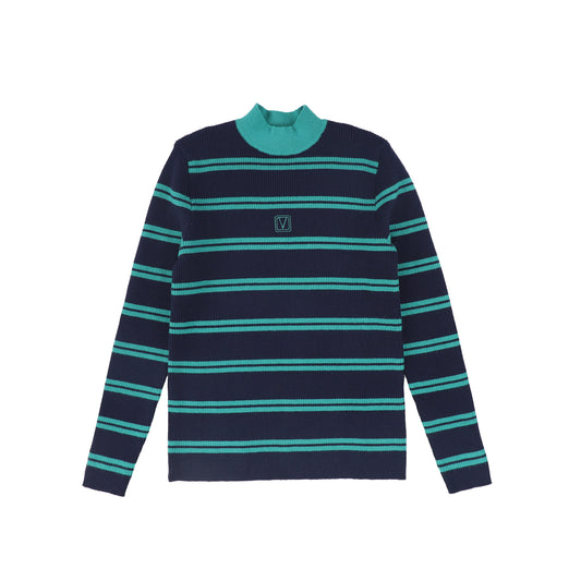 VALENTINA NAVY RIBBED KNIT STRIPE TURTLENECK
