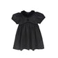 BAMBOO BLACK TAFFETA VELVET COLLAR PUFF SHORT SLEEVE DRESS