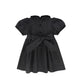 BAMBOO BLACK TAFFETA VELVET COLLAR PUFF SHORT SLEEVE DRESS