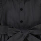 BAMBOO BLACK TAFFETA VELVET COLLAR PUFF SLEEVE DRESS