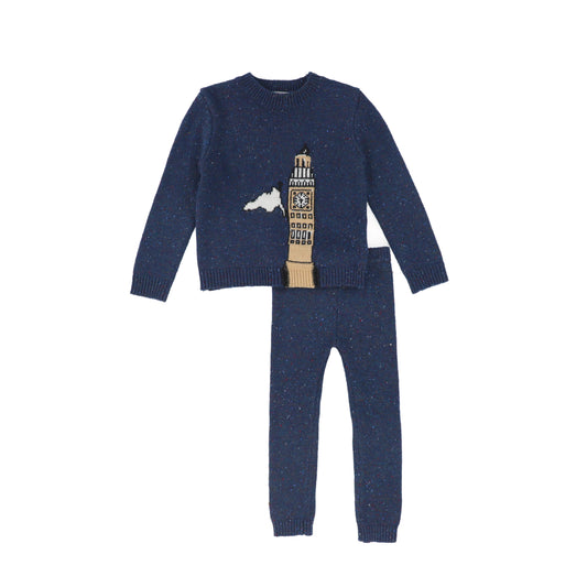 BACE COLLECTION NAVY SPECKLED TOWER SWEATER SET