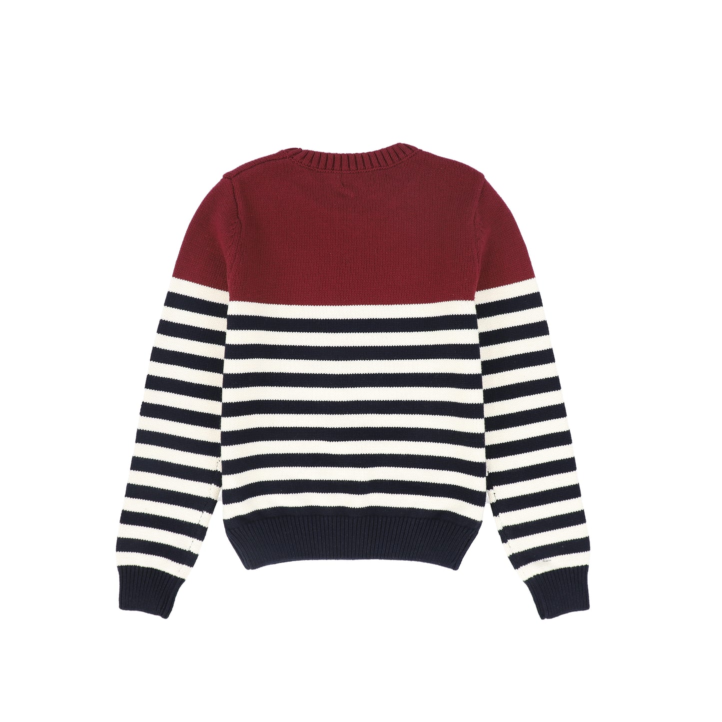BAMBOO NAVY/WHITE RIBBED KNIT STRIPE CREST SWEATER