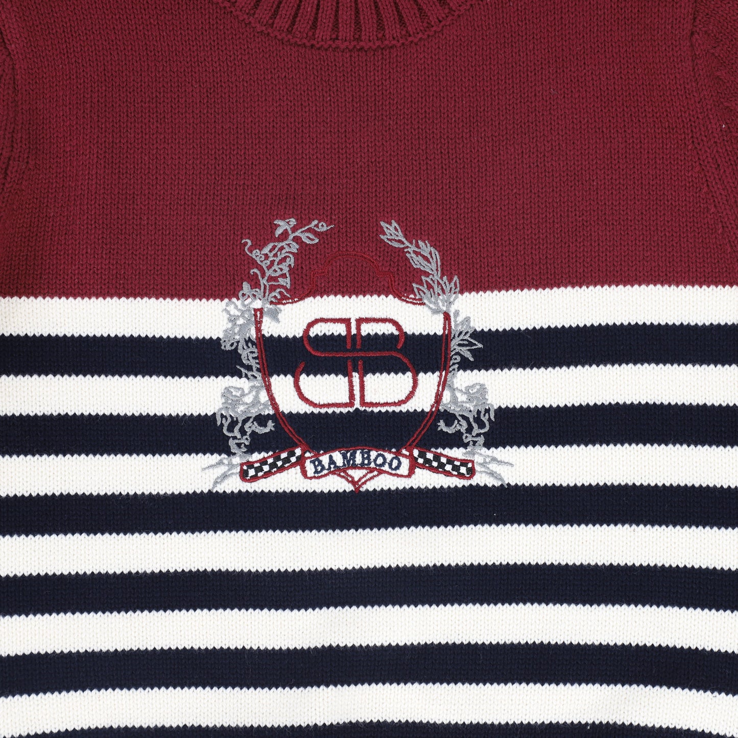 BAMBOO NAVY/WHITE RIBBED KNIT STRIPE CREST SWEATER