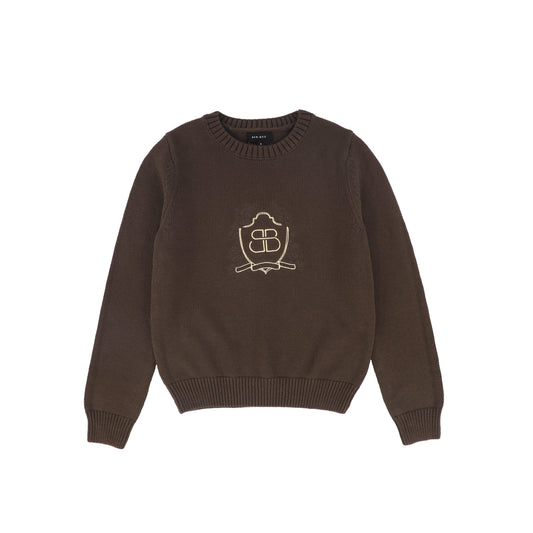 BAMBOO BROWN RIBBED KNIT STRIPE CREST SWEATER