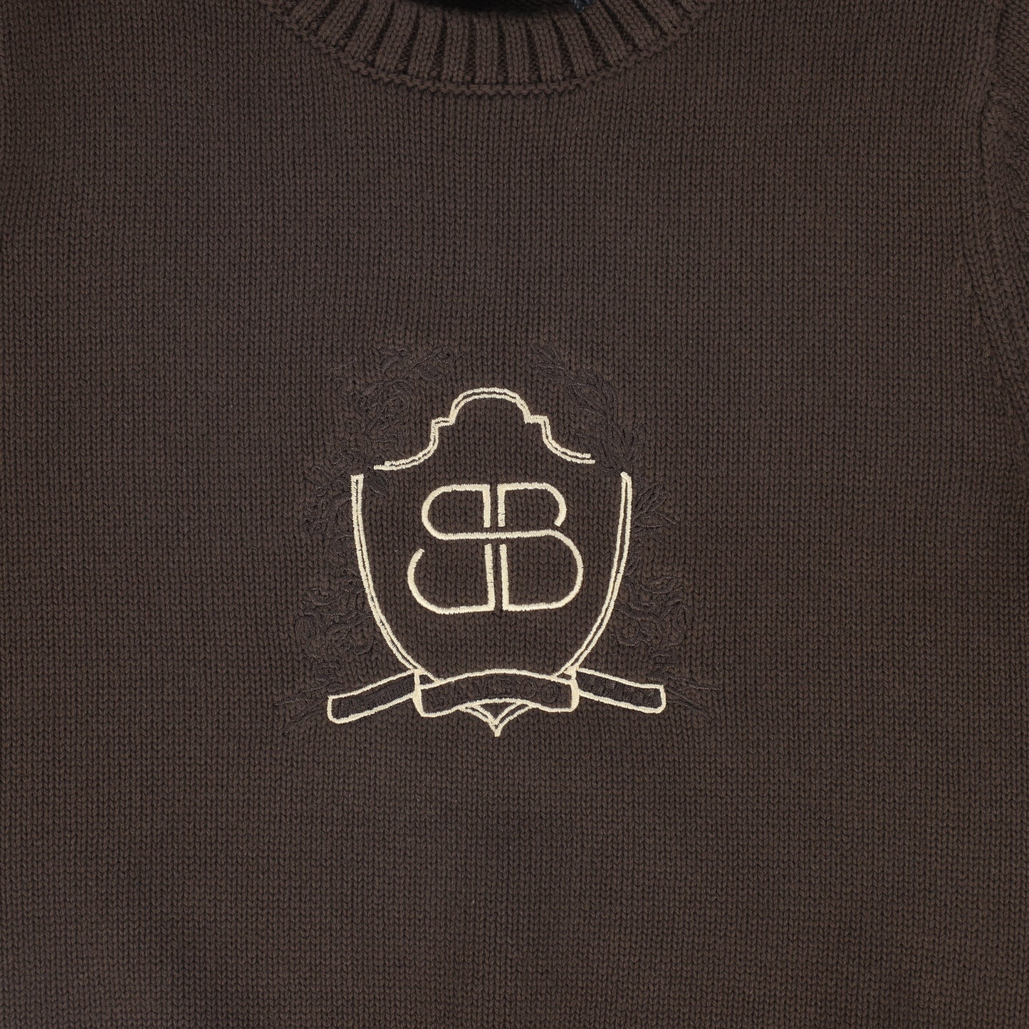 BAMBOO BROWN RIBBED KNIT STRIPE CREST SWEATER