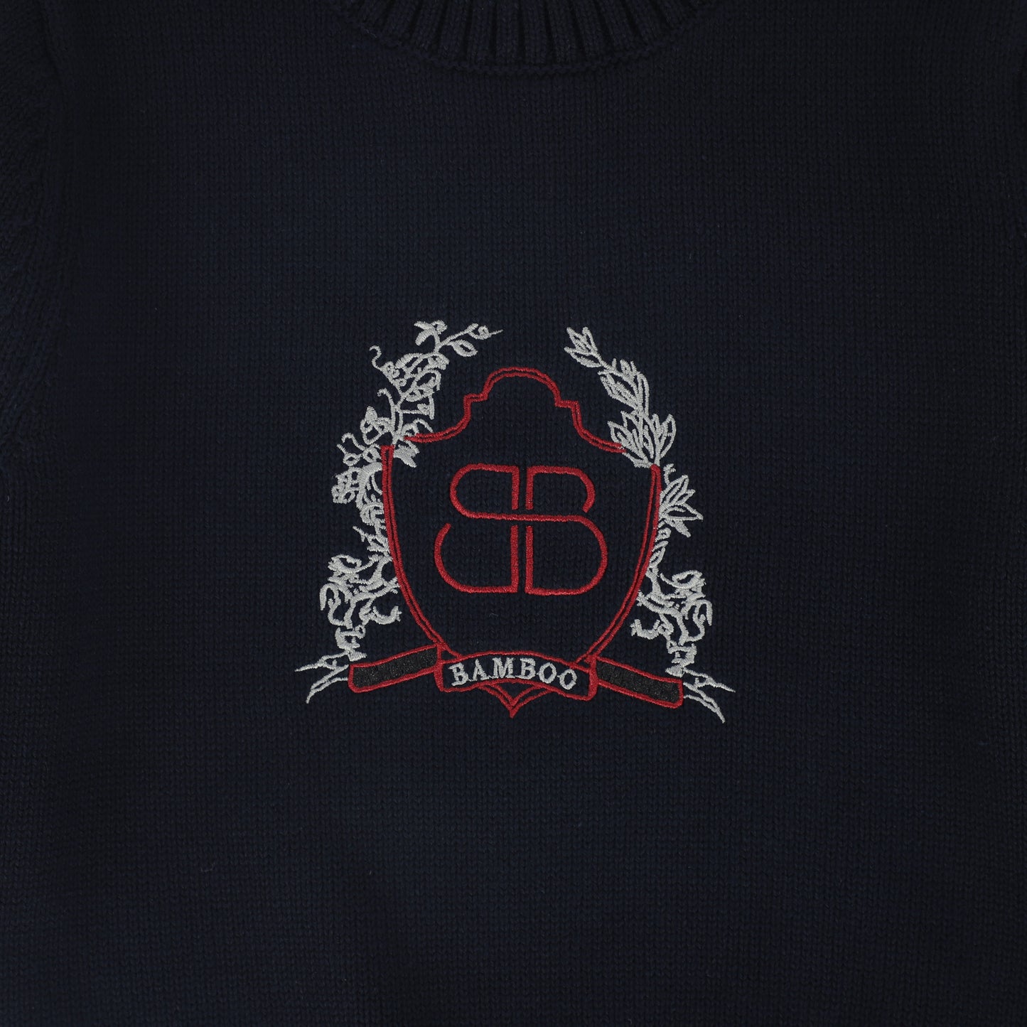 BAMBOO NAVY RIBBED KNIT STRIPE CREST SWEATER