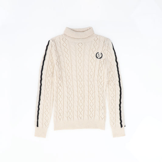 VALENTINA CREAM POINTELLE CABLE KNIT TURTLENECK