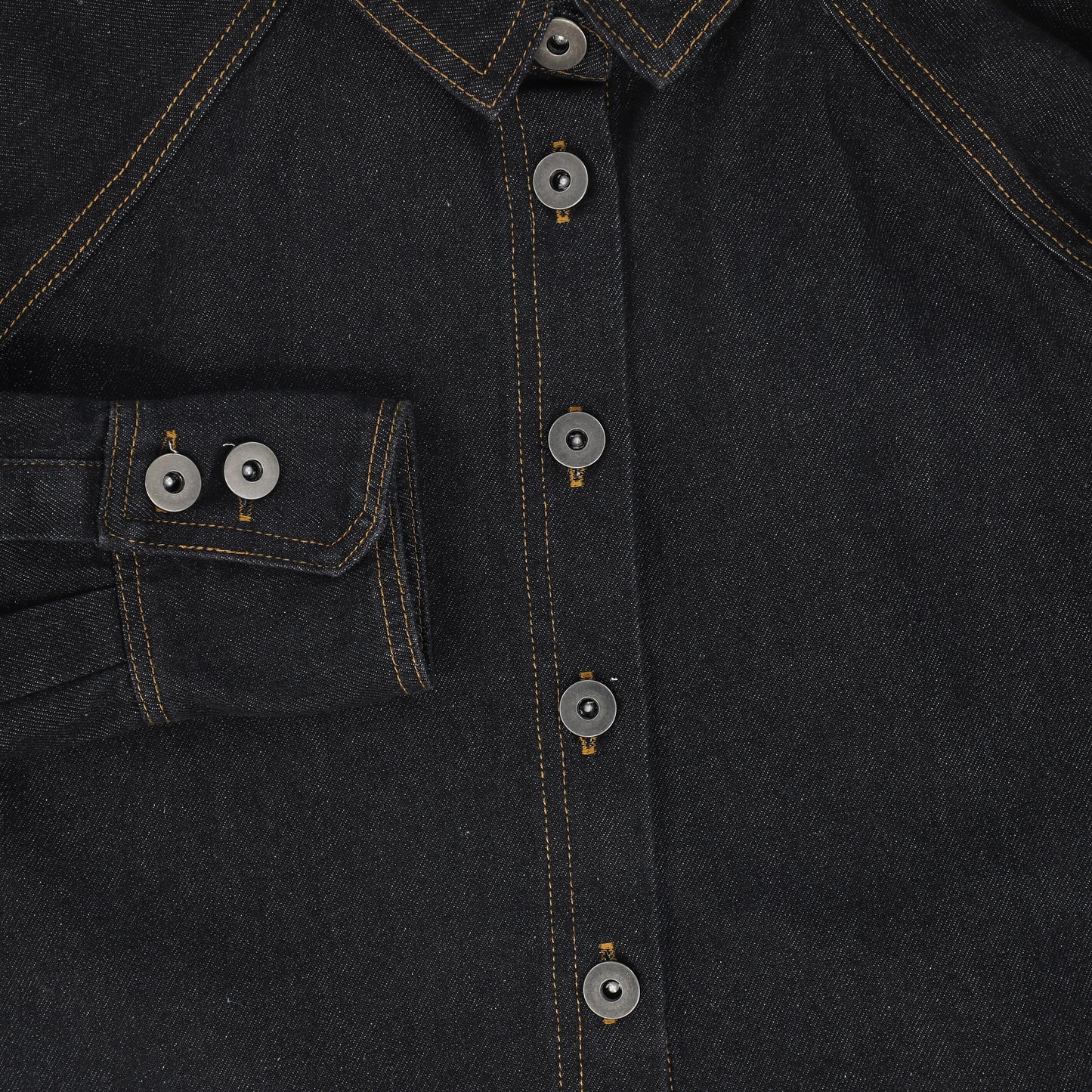 VALENTINA BLACK DENIM CONTRAST SEAM CROP BLOUSE
