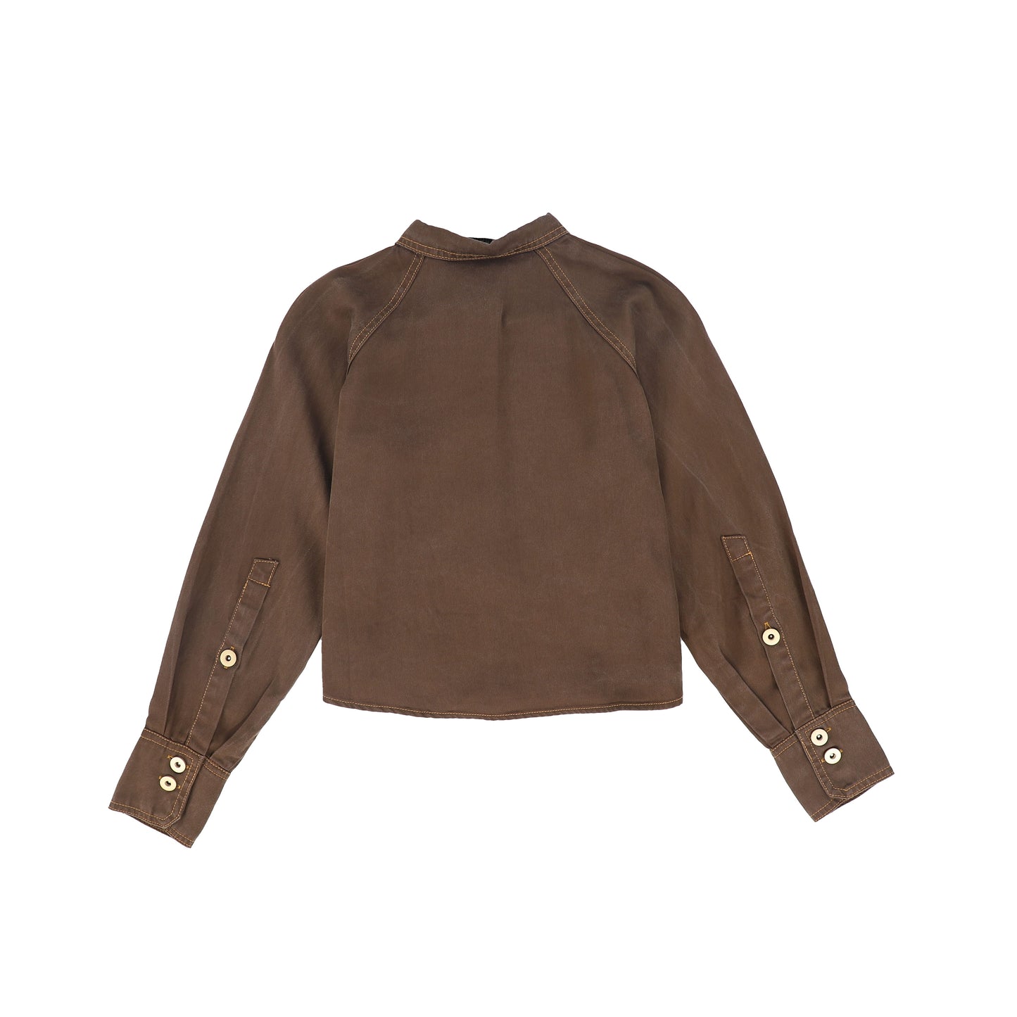 VALENTINA BROWN DENIM CONTRAST SEAM CROP BLOUSE