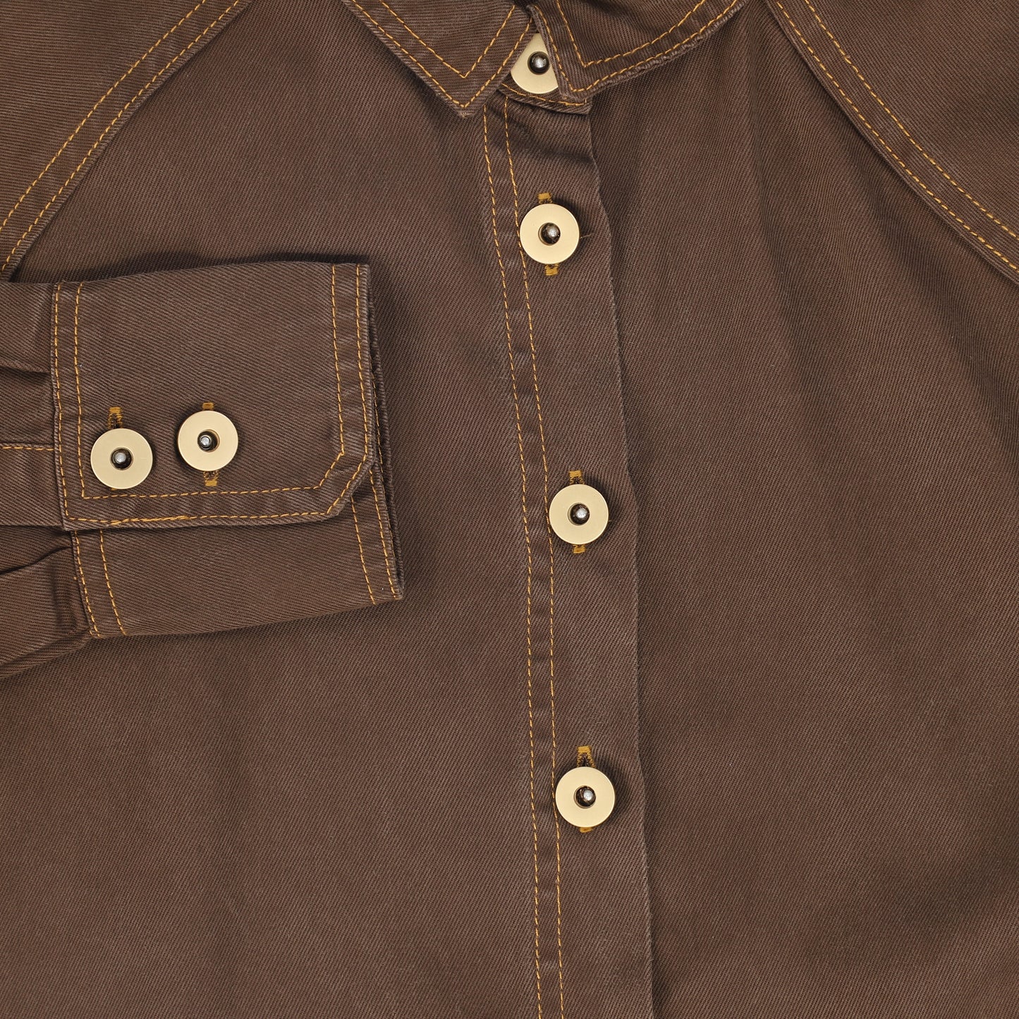 VALENTINA BROWN DENIM CONTRAST SEAM CROP BLOUSE