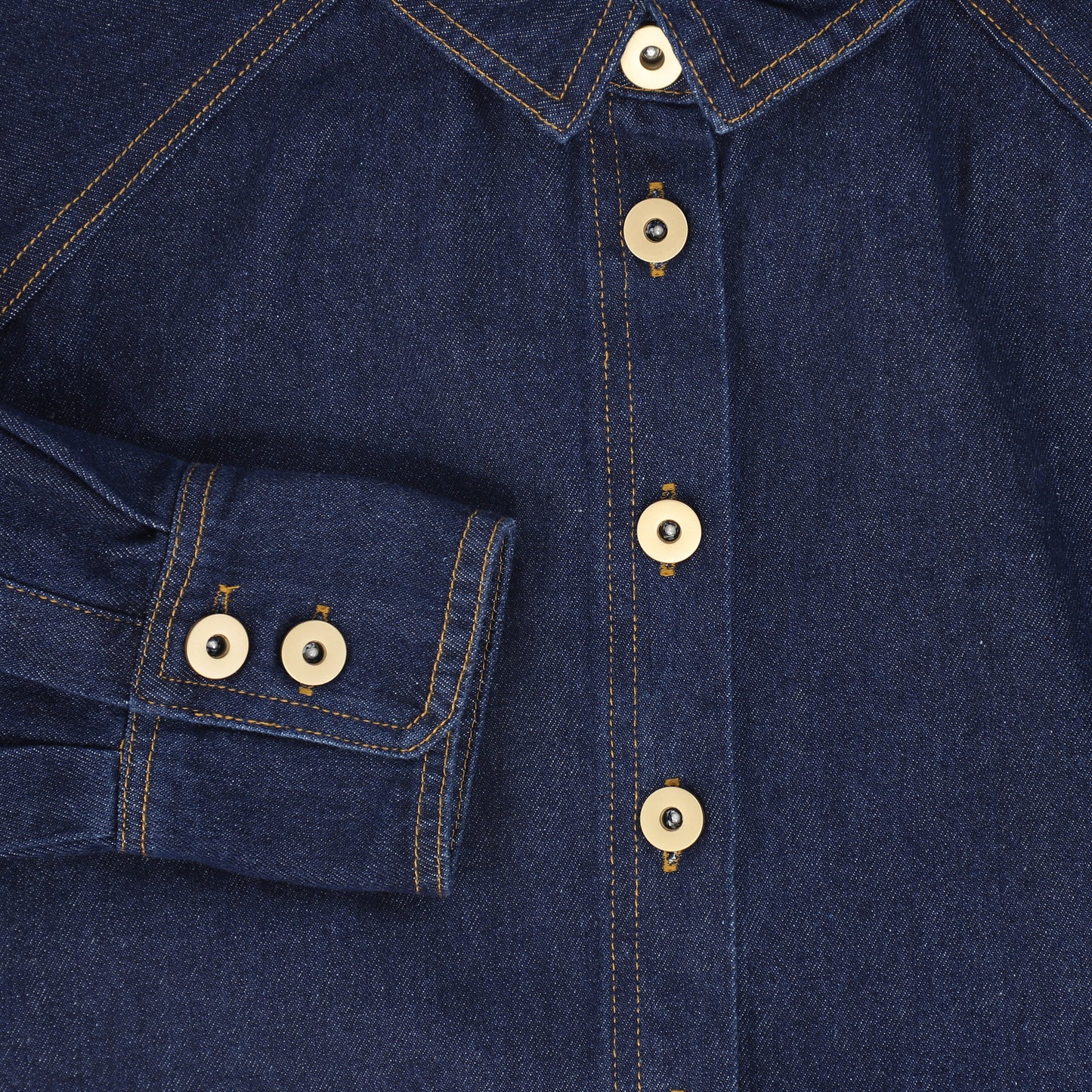 VALENTINA BLUE DENIM CONTRAST SEAM CROP BLOUSE
