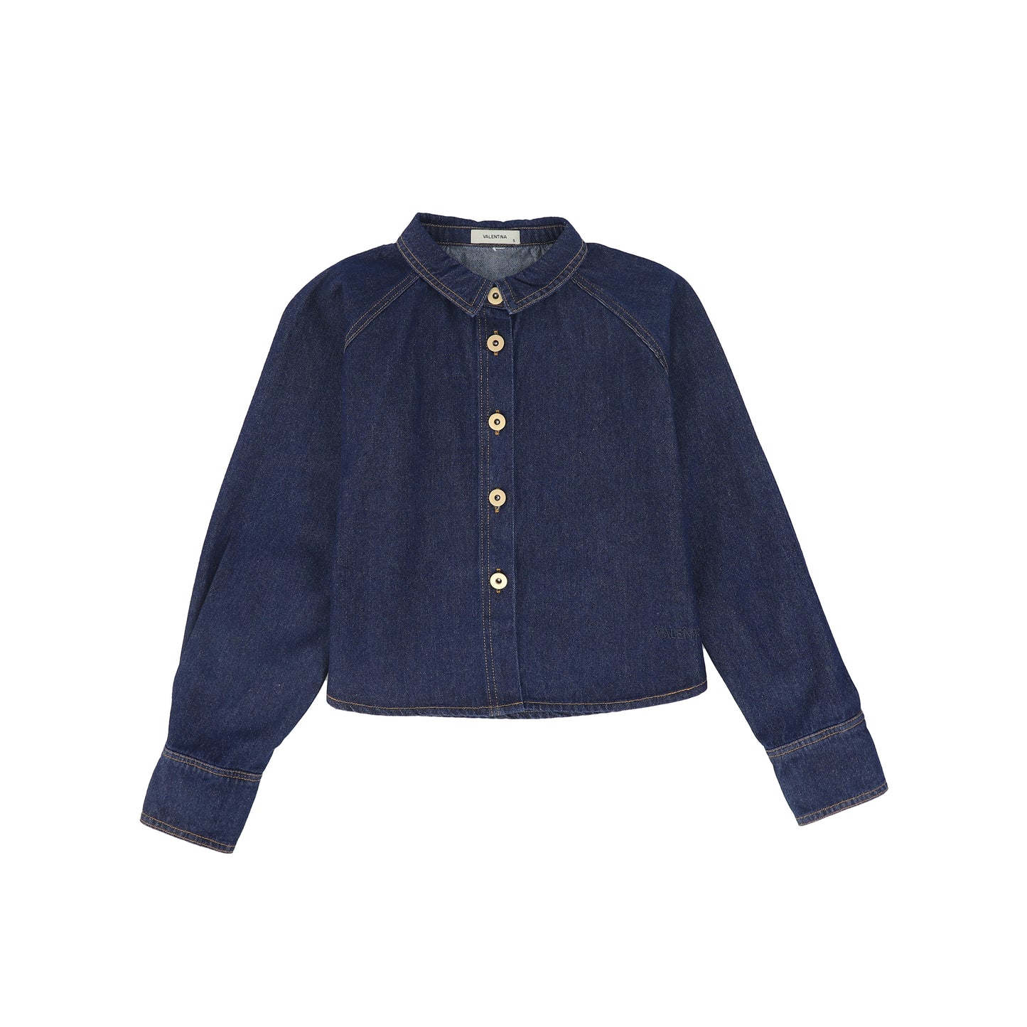 VALENTINA BLUE DENIM CONTRAST SEAM CROP BLOUSE